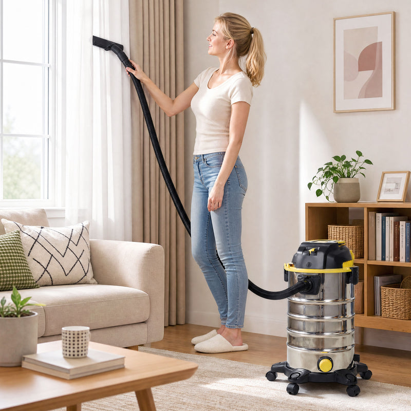 Wet and Dry Vacuum Cleaner for Fast Spill and Dust Removal with Large 30L Bin Silver Black Yellow