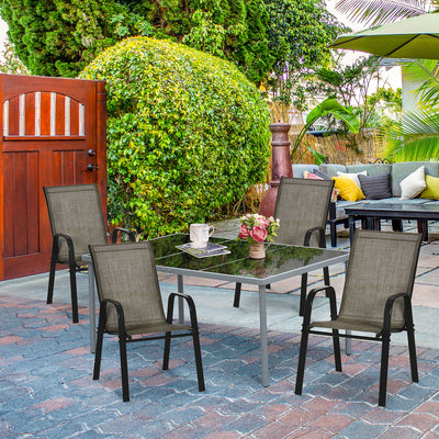 Set of 4 Stackable Garden Chairs with Mesh Seats in Mixed Brown for Outdoor Use