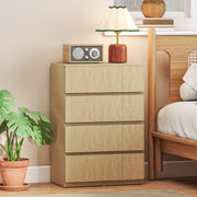 Chest of Drawers with 4 Spacious Handleless Drawers for Bedroom Storage Natural Wood AOSOM