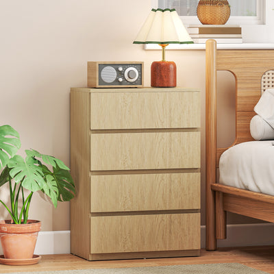 Chest of Drawers with 4 Spacious Handleless Drawers for Bedroom Storage Natural Wood AOSOM