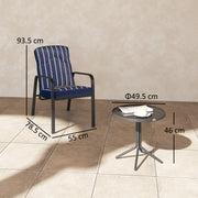 3 Piece Patio Bistro Set Adjustable Recliner Chairs with Cushions and Glass Table Blue by Outsunny