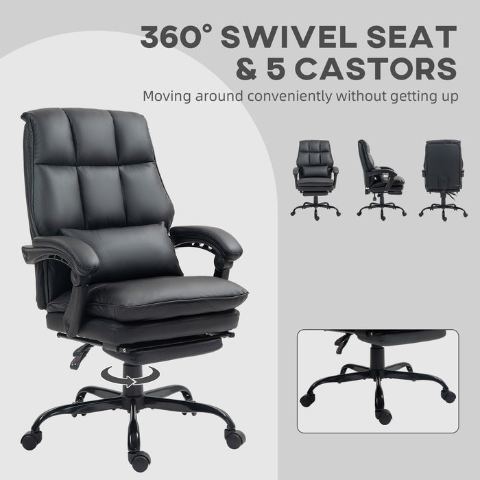 Black Faux Leather Reclining Swivel Executive Office Chair with Footrest by HOMCOM