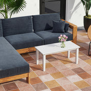 White Rectangular Outdoor Coffee Table All-Weather HDPE With Slatted Top by Outsunny