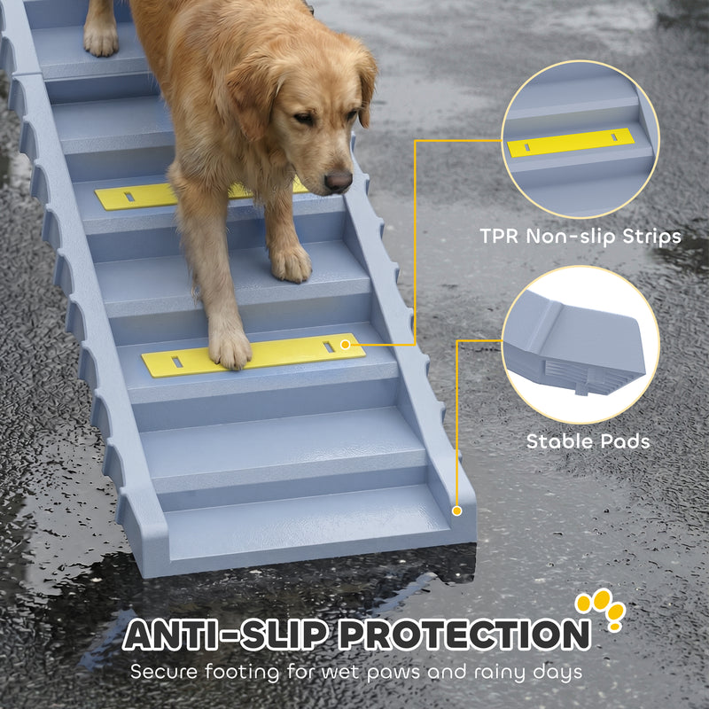 Foldable Dog Car Ramp for Easy Pet Access with Non Slip Steps Grey