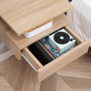 Set of Two Wall Mounted Bedside Tables with Storage Shelves Space Saving Oak Finish