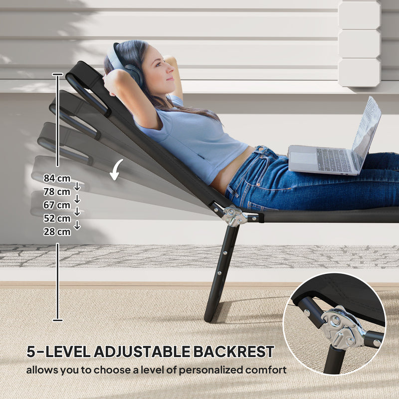 Black Garden Sun Lounger with Five Position Adjustable Back by Outsunny
