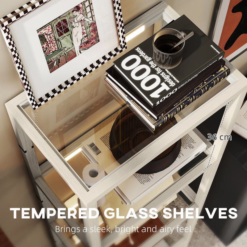 LED Floor Lamp with 4 Glass Shelves Dimmable Light Ideal for Living Room or Office Oak