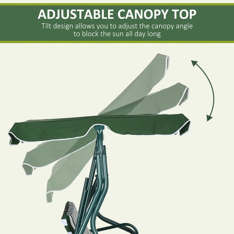 Green 3 Seater Garden Swing Chair With Adjustable Canopy For Relaxing Outdoors