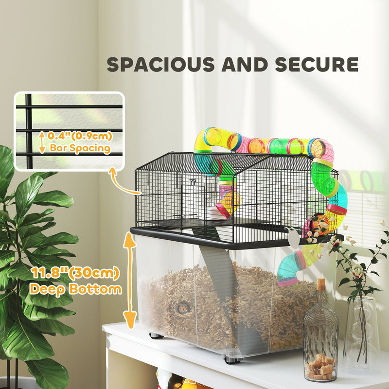 2 Tier Hamster Cage with Deep Tray Tube System Water Bottle and Accessories by PawHut