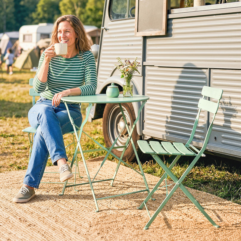 Folding Metal Bistro Set for Small Gardens or Balconies No Assembly Light Green