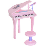 Pink 37 Key Kids Electronic Keyboard Piano Set With Stool Microphone And Lights AOSOM