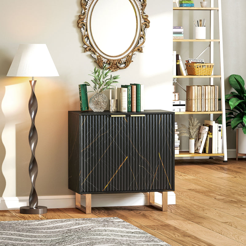 Sideboard and Nightstand Set for Organised Living or Bedroom Storage Black Marble Effect