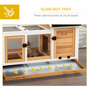 Wooden Rabbit Hutch with Removable Tray and Wheels Ideal for Guinea Pigs Yellow