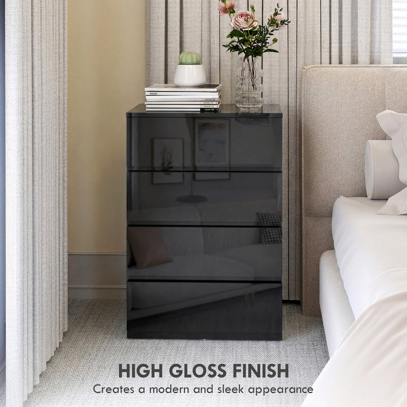 Chest of Drawers with 4 Spacious Handleless Storage Drawers for Bedroom Organisation High Gloss Black AOSOM