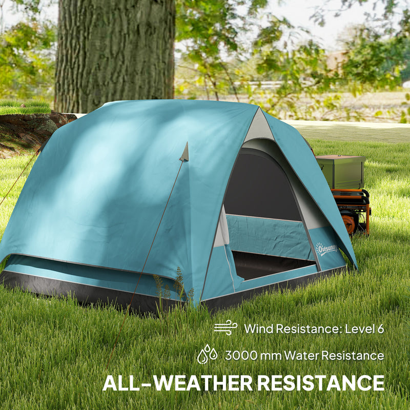 Dome Camping Tent for 3 People Quick Setup Waterproof Shelter with Mesh Windows Navy Blue