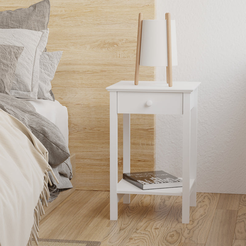 2 White Wooden Bedside Tables with Drawer and Storage Shelf by HOMCOM
