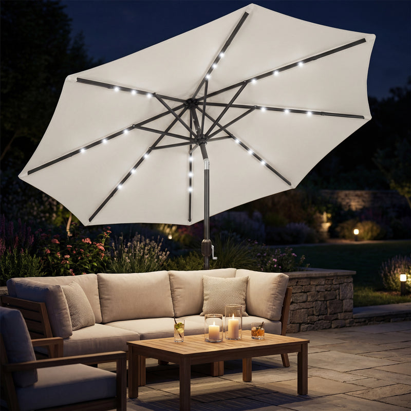 Garden Parasol with Lights and UPF30+ Adjustable Shade for Day and Night Use