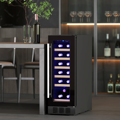 Black 19 Bottle Wine Fridge with Wooden Rack and Adjustable Temperature by HOMCOM