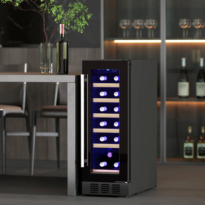 Black 19 Bottle Wine Fridge with Wooden Rack and Adjustable Temperature by HOMCOM