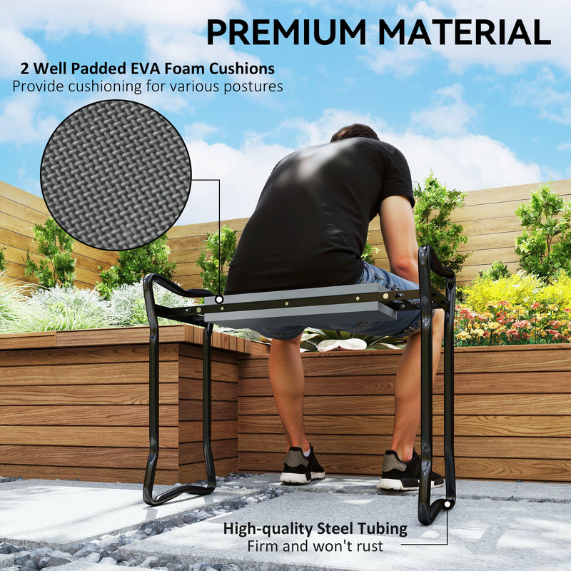 2 in 1 Garden Kneeler Seat Foldable Kneeling Pad and Support Bench Grey by Outsunny