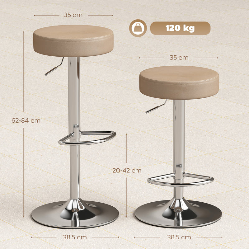 Adjustable Backless Bar Stools Set of 2 for Space Saving Kitchen Island Seating Brown Homcom