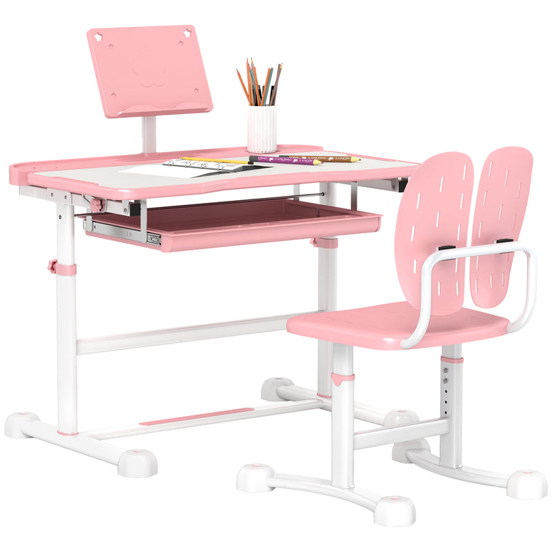 Pink Height Adjustable Kids Desk and Chair Set with Tilted Desktop by AIYAPLAY