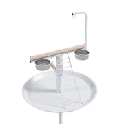 Bird Stand with Wheels and Feed Bowls for Indoor or Outdoor Use with Tray, White