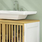 Retro Bamboo Under Sink Cabinet With Cut Out Doors Ideal For Bathroom Storage