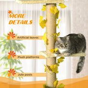 Tall Adjustable Cat Tree with Perches and Faux Leaves for Climbing and Play Yellow