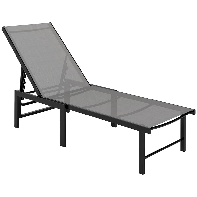 Grey 5 Level Adjustable Reclining Mesh Sun Lounger with Steel Frame for Garden and Beach by Outsunny