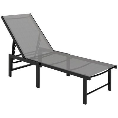 Grey 5 Level Adjustable Reclining Mesh Sun Lounger with Steel Frame for Garden and Beach by Outsunny