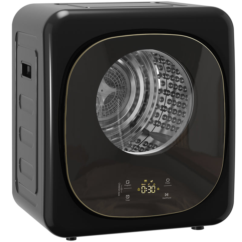 Tumble Dryer for Small Spaces 4kg Compact Laundry Dryer with Hygienic Cycle Black Gold Tone AOSOM