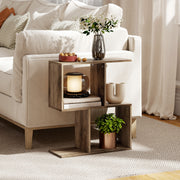 Narrow 3 Tier Side Table with Open Storage Shelves Ideal for Small Spaces Oak