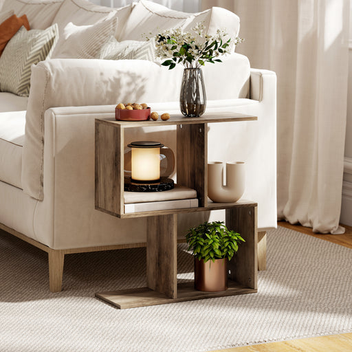 Narrow 3 Tier Side Table with Open Storage Shelves Ideal for Small Spaces Oak