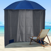 Blue 2.2M Fishing Umbrella Shelter with Side Panels and Carry Bag for Beach or Garden Shade