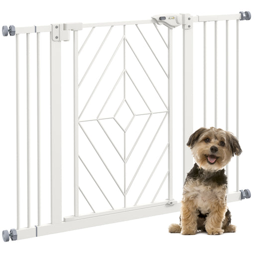 Pressure Fit Dog Gate with Auto Close and Double Lock for Stairs or Doors, White