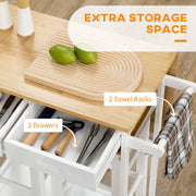 Kitchen Island Trolley with Storage Drawers and Drop Leaf Top with 2 Stools White
