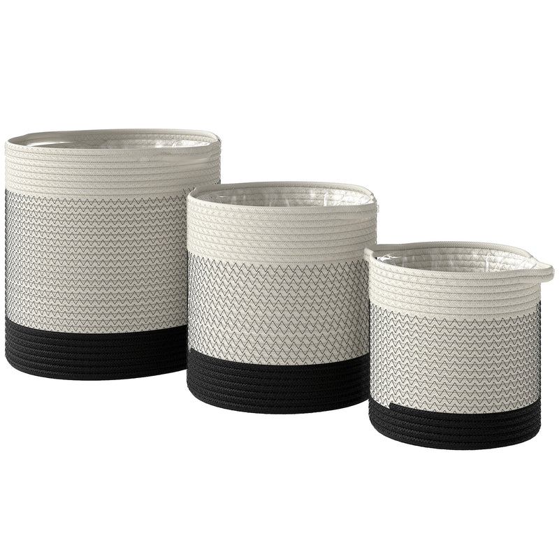 Set of 3 Handwoven Cotton Rope Plant Pots with Waterproof Liner for Indoor or Outdoor Use White AOSOM