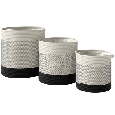 Set of 3 Handwoven Cotton Rope Plant Pots with Waterproof Liner for Indoor or Outdoor Use White AOSOM