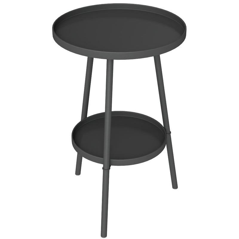 Black Round Metal Garden Side Table with 2 Tiers for Patio or Balcony by Outsunny