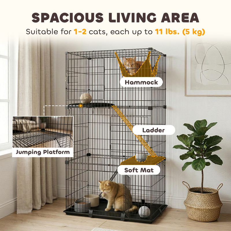 Indoor Cat Cage With 3 Tiers for Safe Play and Easy Cleaning Black