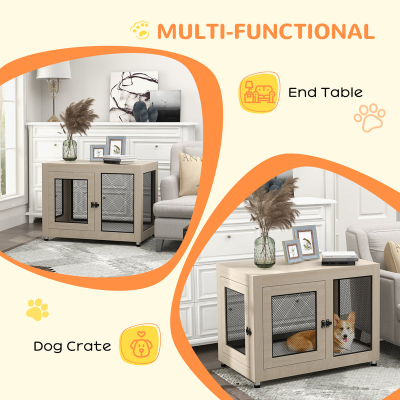 2 in 1 Dog Crate and Side Table with Soft Cushion and Double Doors for Large Dogs, Grey
