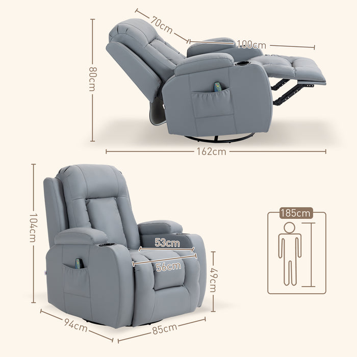 Light Grey Electric Massaging Recliner Chair with Heat Vibration Cup Holders and 360Â° Swivel by HOMCOM