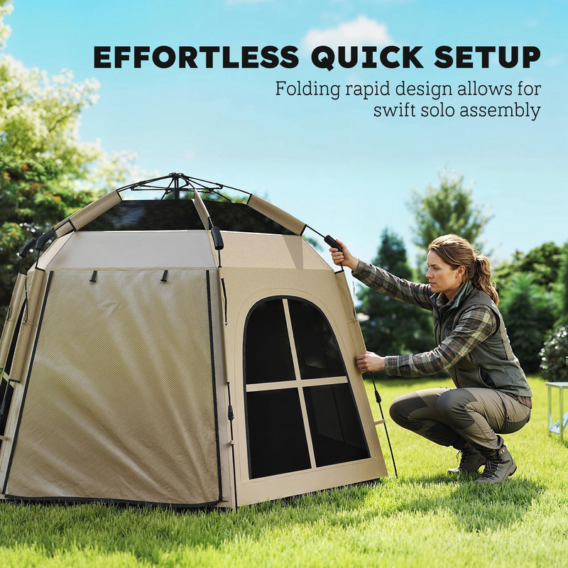 Family Pop Up Tent with Fast Setup and Spacious Interior for Camping Khaki