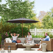 Dark Grey 3m Wooden Garden Parasol Adjustable Sun Shade for Patio or Decking by Outsunny