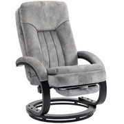Swivel Recliner Armchair With Footrest And Wooden Base For Lounge Or Office Use Grey
