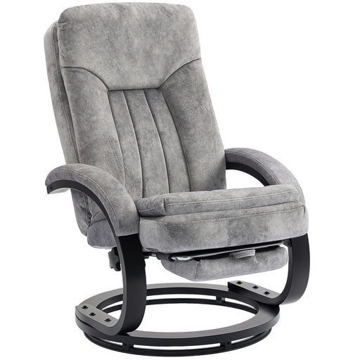 Swivel Recliner Armchair With Footrest And Wooden Base For Lounge Or Office Use Grey