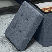 Foldable Storage Ottoman with Sherpa Fleece Top Ideal for Living Room Organisation Blue