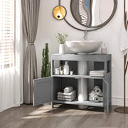 Under Sink Bathroom Cabinet with Double Doors and Shelves for Compact Storage Light Grey
