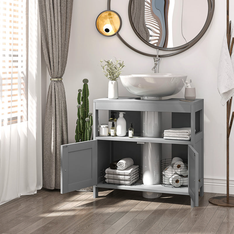 Under Sink Bathroom Cabinet with Double Doors and Shelves for Compact Storage Light Grey